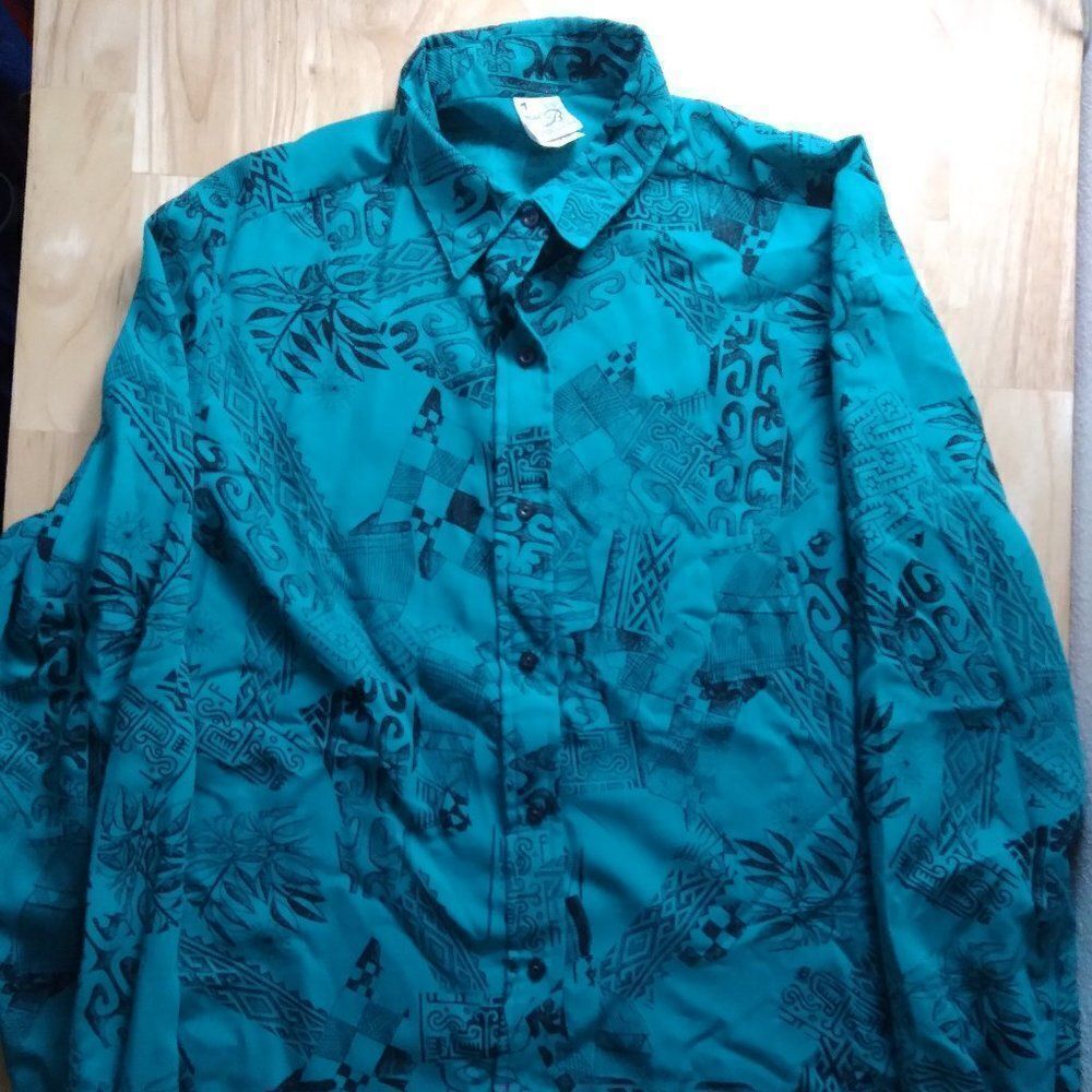 Vintage Miss B Abstract Geometric Tribal Pattern Button Down Shirt